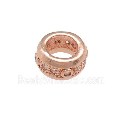 copper rondelle beads pave zircon, large hole, rose gold