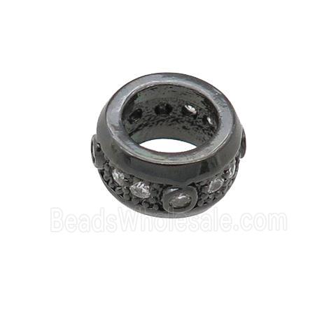 copper rondelle beads pave zircon, large hole, black plated