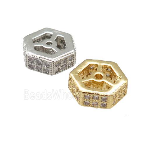 copper hexagon beads pave zircon, mixed