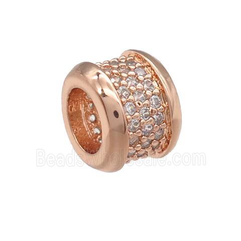 copper rondelle beads pave zircon, large hole, rose gold