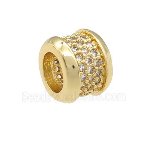 copper rondelle beads pave zircon, large hole, gold plated