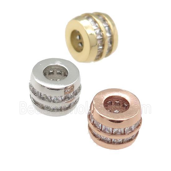 copper barrel beads pave zircon, large hole, mixed