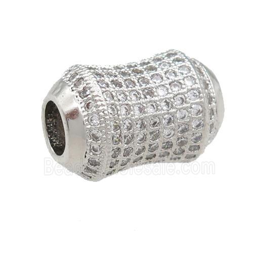 copper bamboo beads pave zircon, large hole, platinum plated