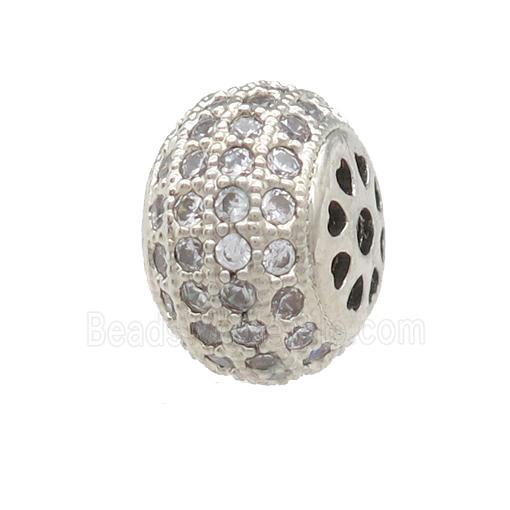 copper rondelle beads pave zircon, platinum plated
