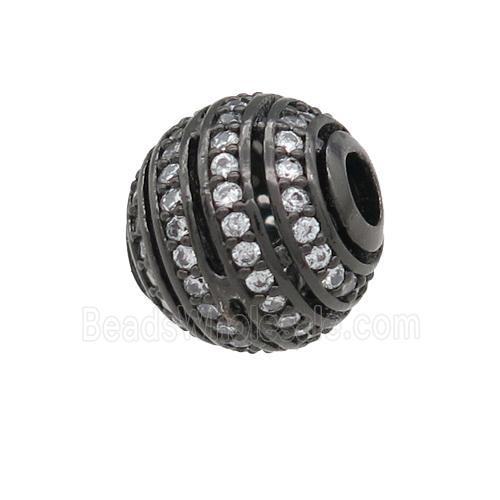 copper round beads pave zircon, large hole, black plated