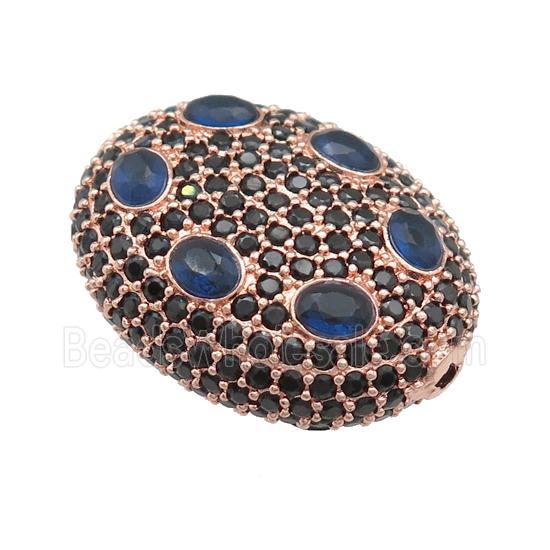 copper oval beads pave blue zircon, rose gold