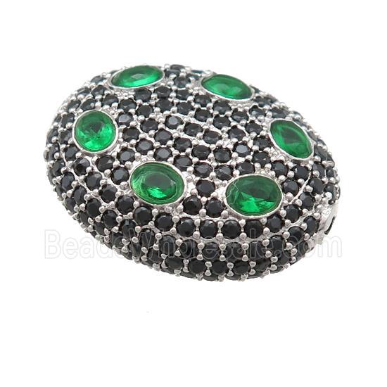 copper oval beads pave green zircon, platinum plated
