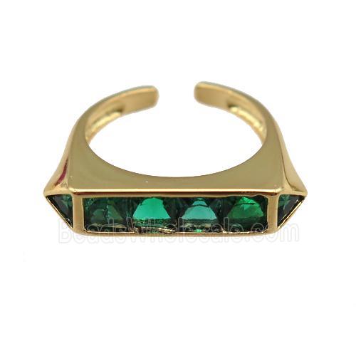 copper Ring pave green zircon, gold plated