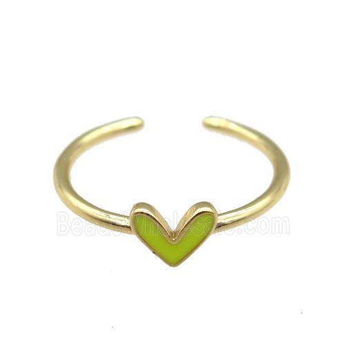 copper Ring with yellow enamel heart, gold plated