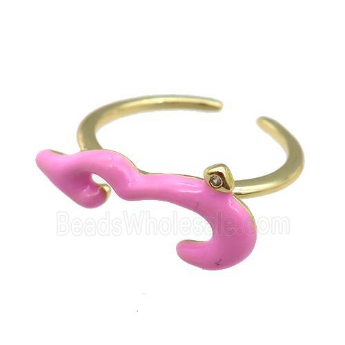 copper Ring with pink enamel, gold plated