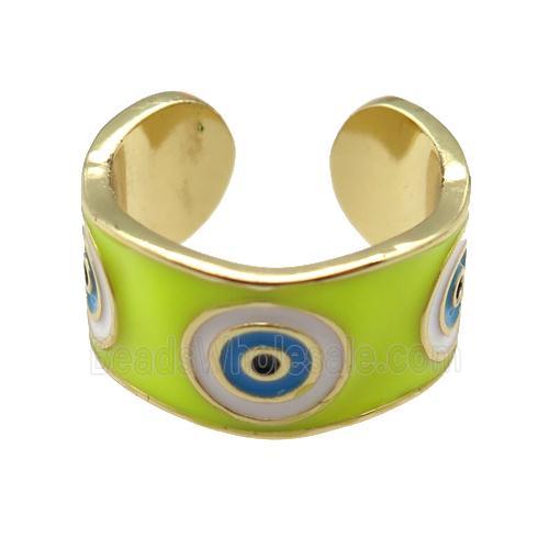 copper Ring with yellow enamel, evil eye, gold plated