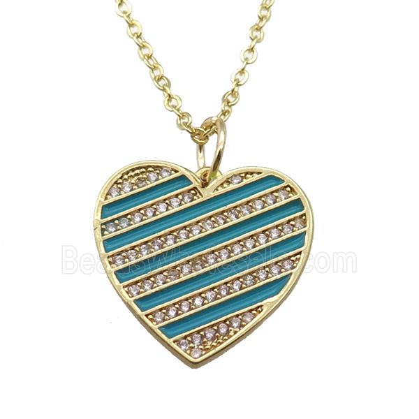 copper Necklace with teal enamel heart, gold plated