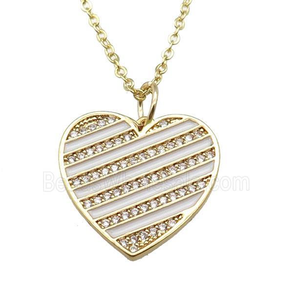 copper Necklace with white enamel heart, gold plated