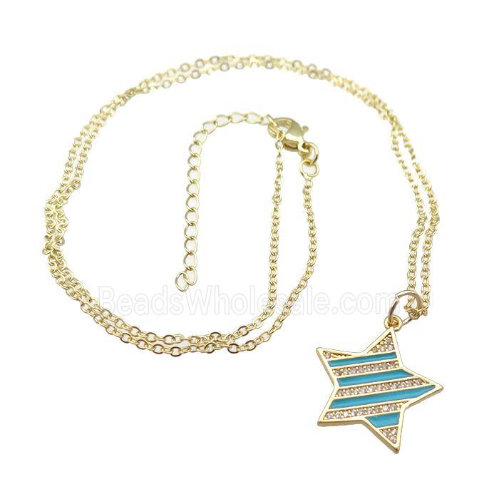 copper Necklace with teal enamel star, gold plated