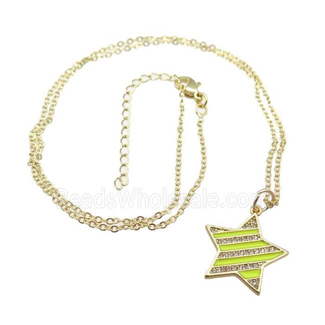 copper Necklace with yellow enamel star, gold plated