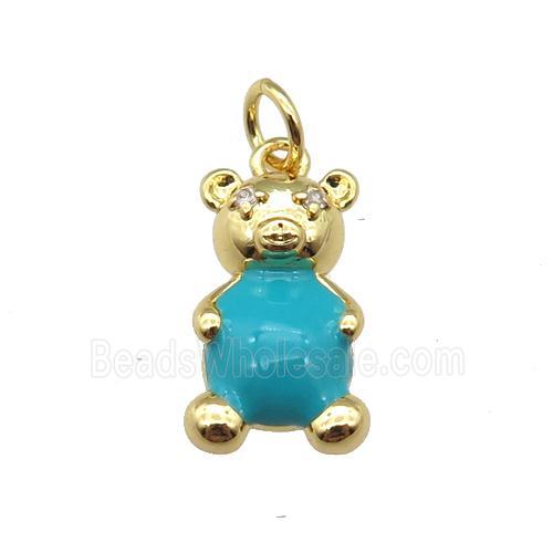 copper Bear pendant with teal enamel, gold plated