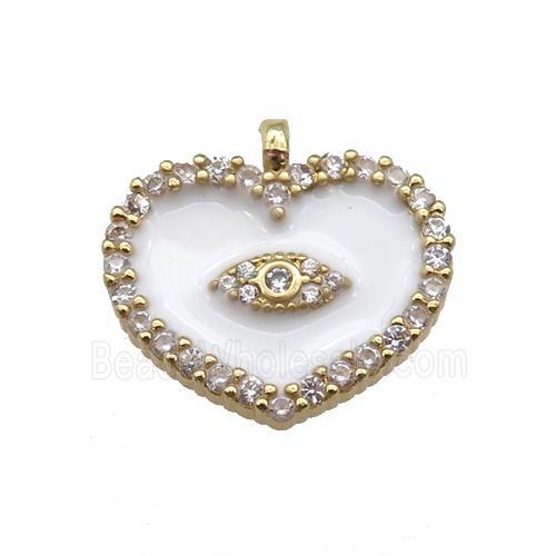 copper Heart pendant paved zircon with white enamel, gold plated