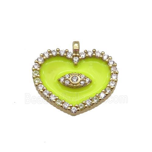 copper Heart pendant paved zircon with yellow enamel, gold plated
