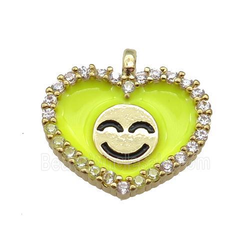 copper Heart pendant paved zircon with yellow enamel, happiness face, gold plated