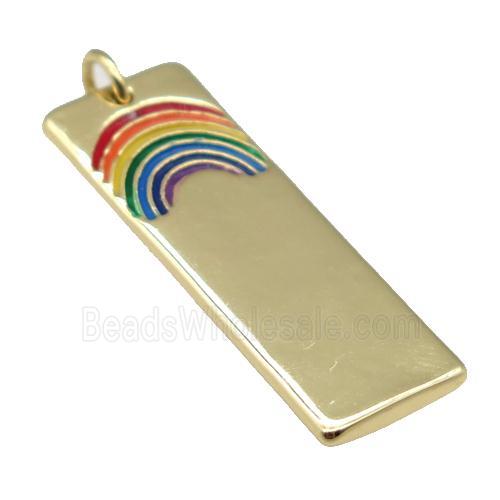 copper Rectangle pendant with rainbow enamel, gold plated