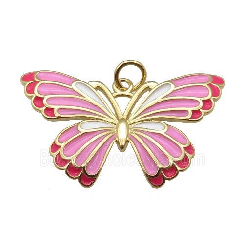 copper Butterfly pendant with pink enamel, gold plated