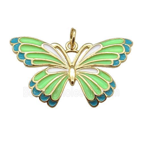 copper Butterfly pendant with green enamel, gold plated