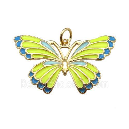 copper Butterfly pendant with yellow enamel, gold plated