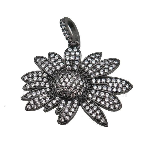 copper Daisy Flower pendant paved zircon, black plated