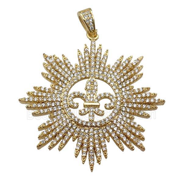 copper flower pendant paved zircon, gold plated