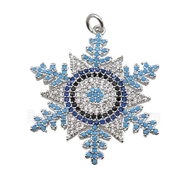 copper Snowflake pendant paved zircon, platinum plated