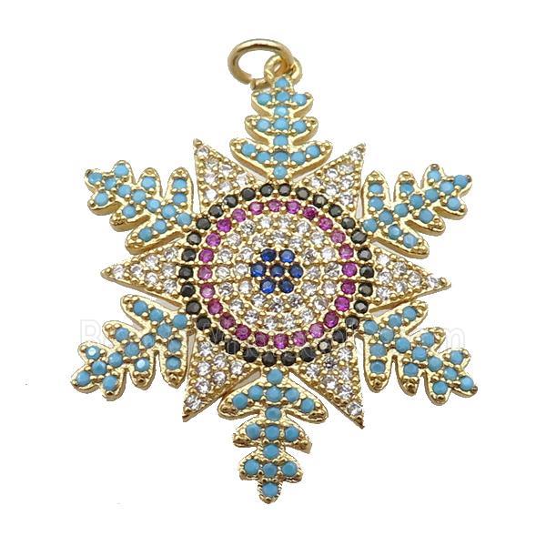 copper Snowflake pendant paved zircon, gold plated
