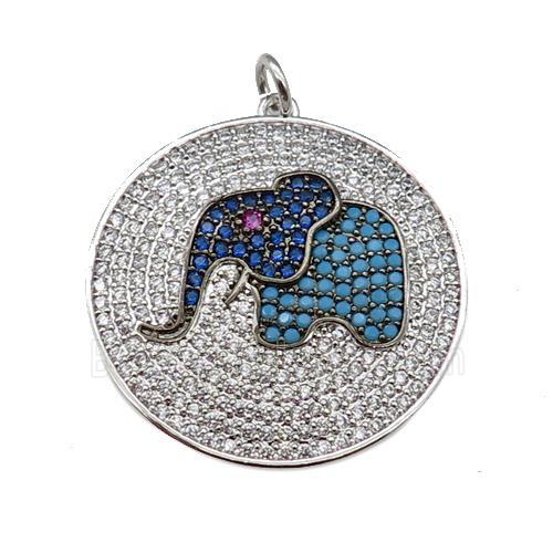 copper Elephant pendant paved zircon, platinum plated