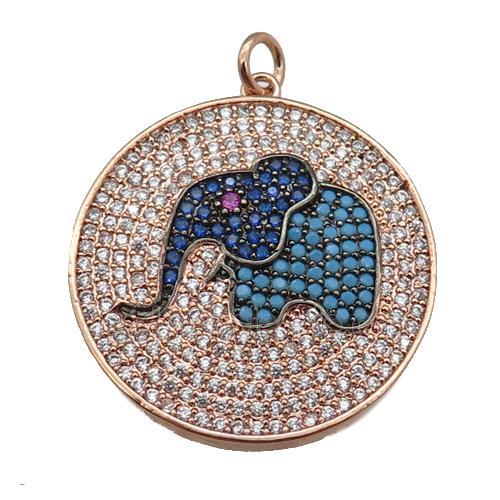 copper Elephant pendant paved zircon, rose gold