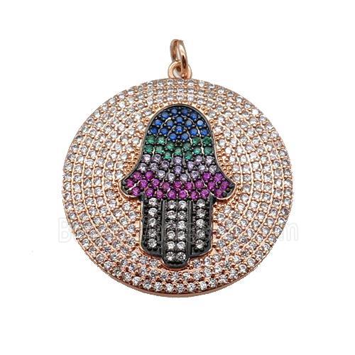 copper Hamsahand pendant paved zircon, rose gold