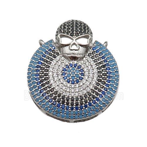 copper Skull charm pendant paved zircon, platinum plated