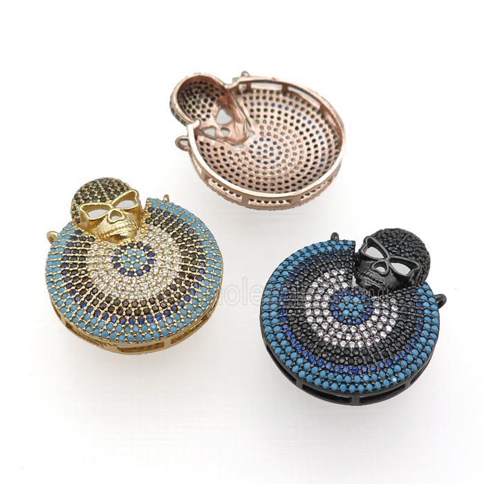 copper Skull charm pendant paved zircon, mixed