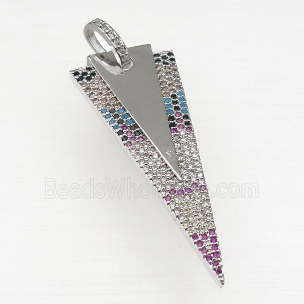 copper arrowhead pendant paved zircon, platinum plated