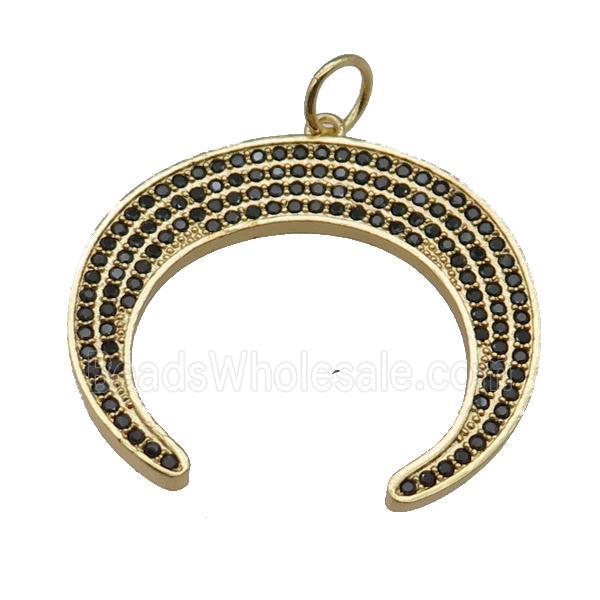 copper Moon crescent pendant paved zircon, gold plated