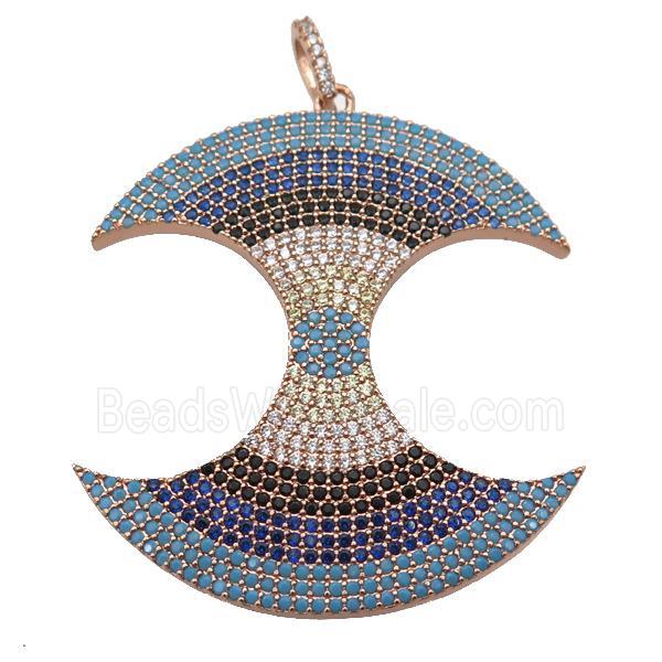 copper doubleMoon pendant paved zircon, rose gold