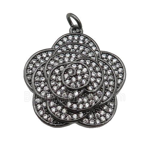 copper Flower pendant paved zircon, black plated