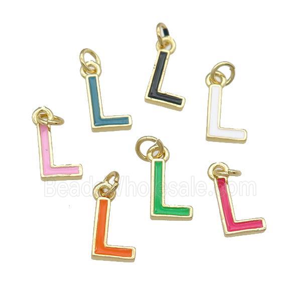 copper Letter-L pendant with enamel, mixed, gold plated