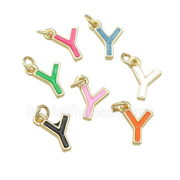copper Letter-Y pendant with enamel, mixed, gold plated