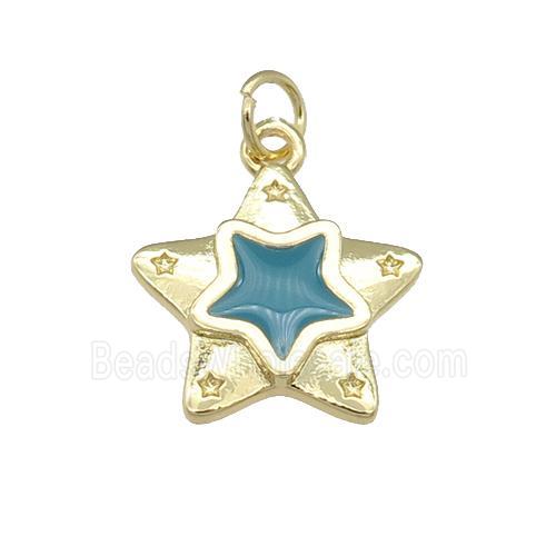 copper Star pendant with teal enamel, gold plated