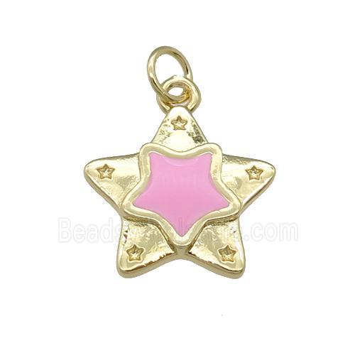 copper Star pendant with pink enamel, gold plated