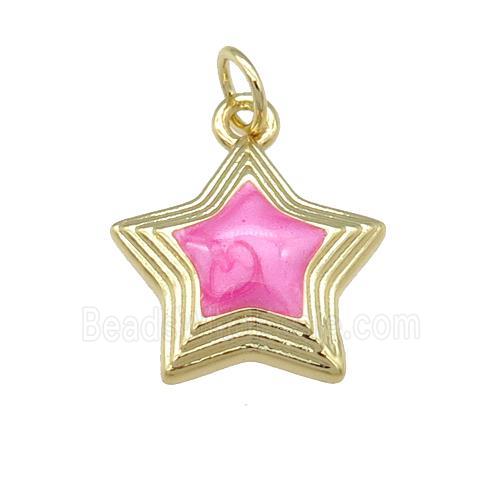 copper Star pendant with pink enamel, gold plated