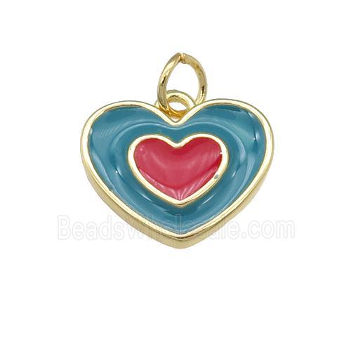 copper Heart pendant with teal enamel, gold plated