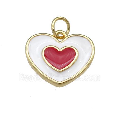 copper Heart pendant with white enamel, gold plated