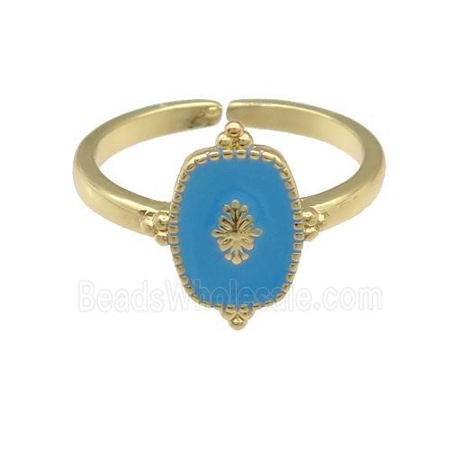 copper Ring with blue enamel, gold plated