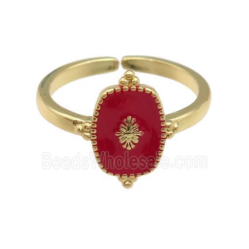 copper Ring with red enamel, gold plated