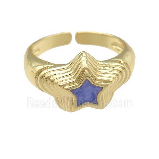 copper star Ring with lavender enamel, gold plated